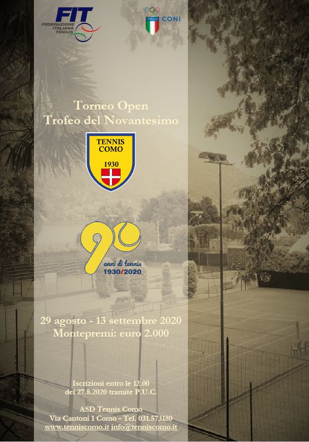 Il Tennis Como festeggia i suoi primi 90 anni con un torneo OPEN