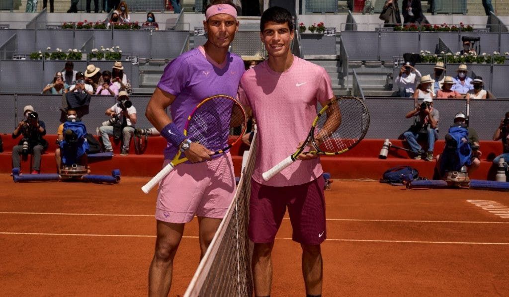 Rafael Nadal e Carlos Alcaraz nella foto scattata oggi a Madrid