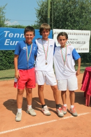 La squadra italiana maschile, sconfitta in finale. Da sinistra, Bellucci, Vianello e De Maio.- (Foto Alvaro Maffeis).