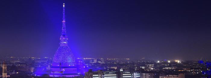 La Mole di Torino illuminata per festeggiare l'assegnazione delle Finals