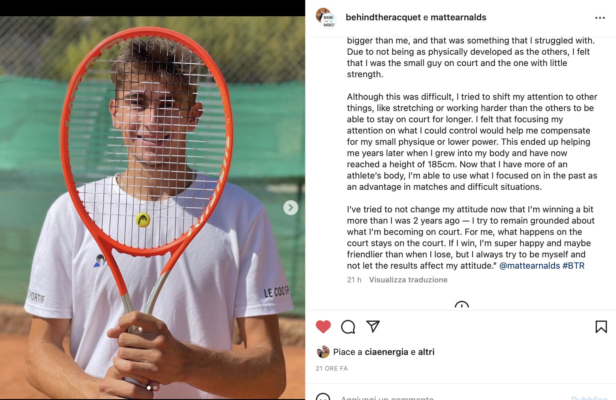 Matteo Arnaldi su Behind the Racquet