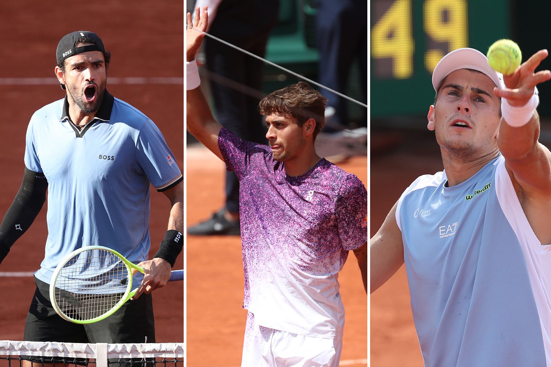 Matteo Berrettini, Flavio Cobolli e Matteo Arnaldi a Roland Garros (foto Patrick Boren)