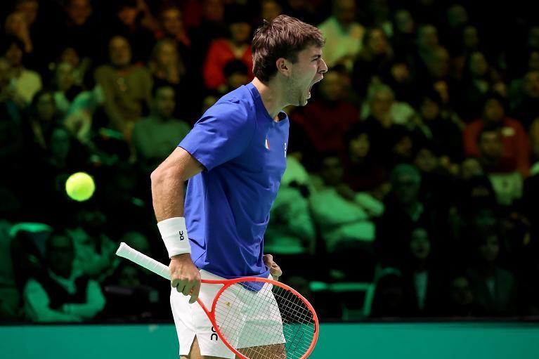 L'esultanza di Flavio Cobolli in Coppa Davis (Foto FITP)