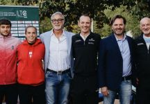 Tartarini, Panichi, Bronzetti, Cobolli, Bellucci e Furlan con i talenti di Tennis Foundation
