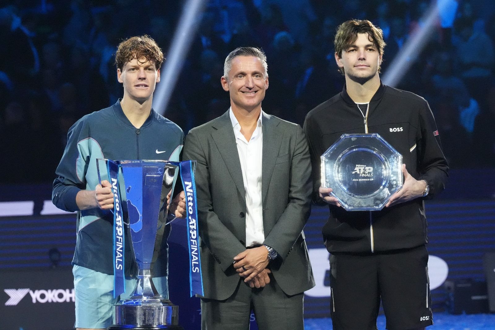 Gaudenzi premia Sinner e Fritz a Torino 2024 (foto Brigitte Grassotti)