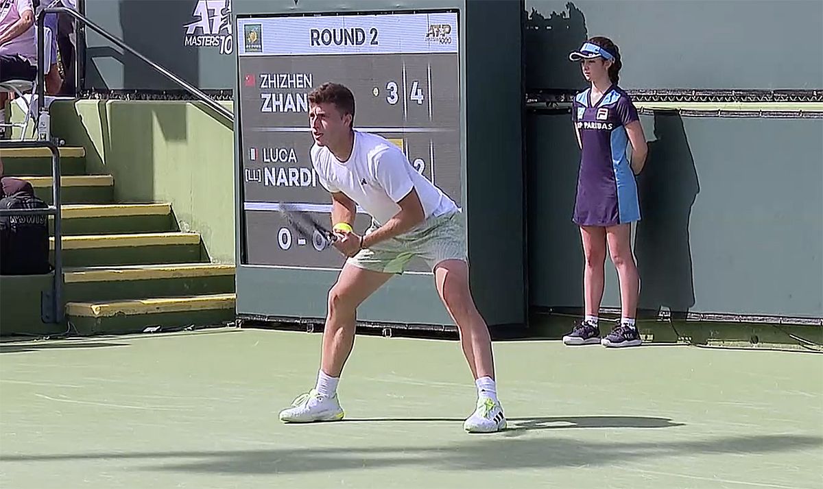 Luca Nardi in campo a Indian Wells