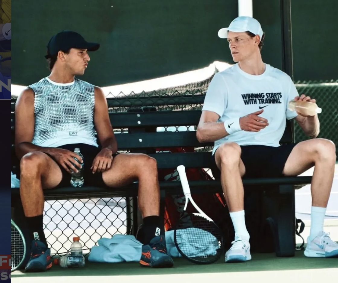 Luciano Darderi e Jannik Sinner in allenamento a Indian Wells
