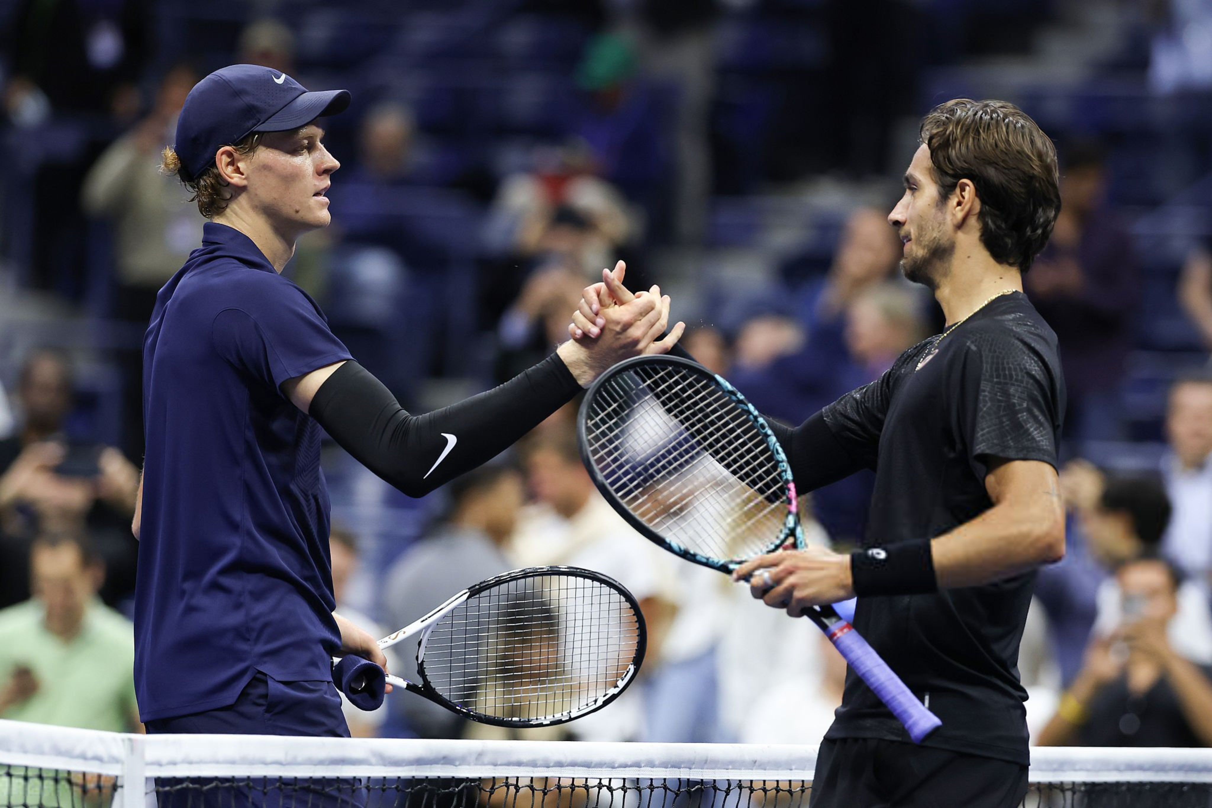 Jannik Sinner e Lorenzo Musetti a US Open (foto Getty Images)
