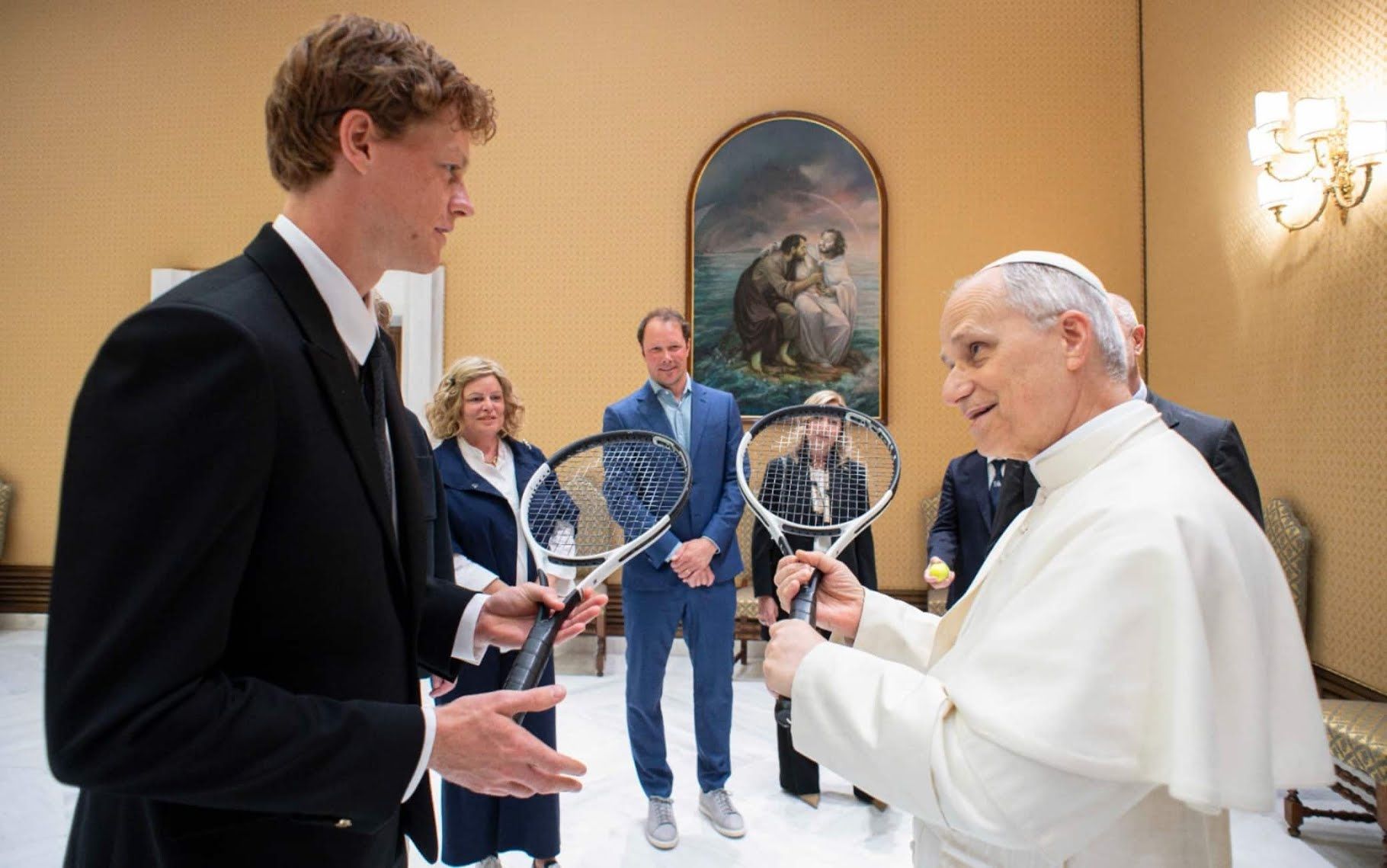 Jannik Sinner nell'incontro con Papa Leone XIV (foto Vatican News su X)