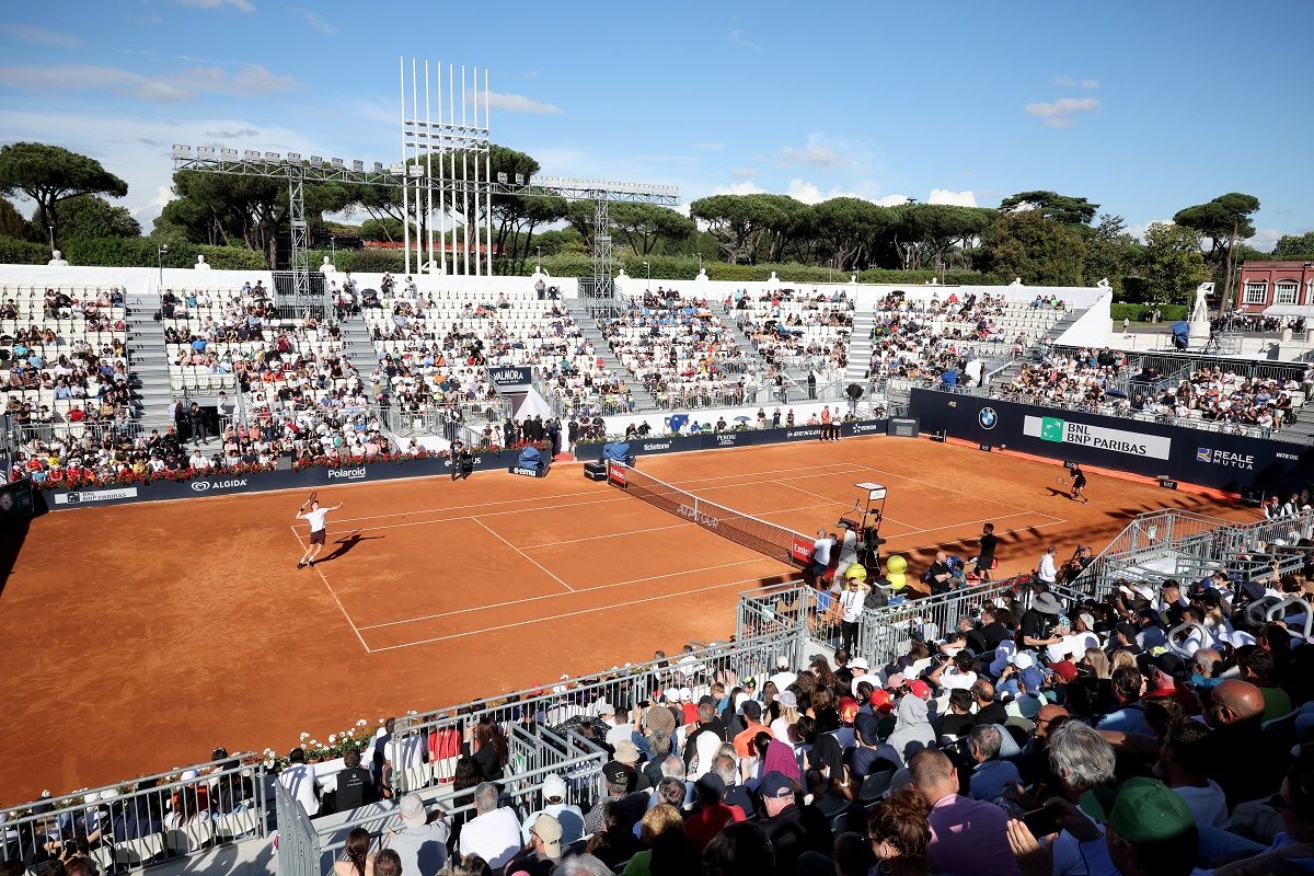 La SuperTennis Arena durante l'allenamento tra Sinner e Sonego (Foto FITP)