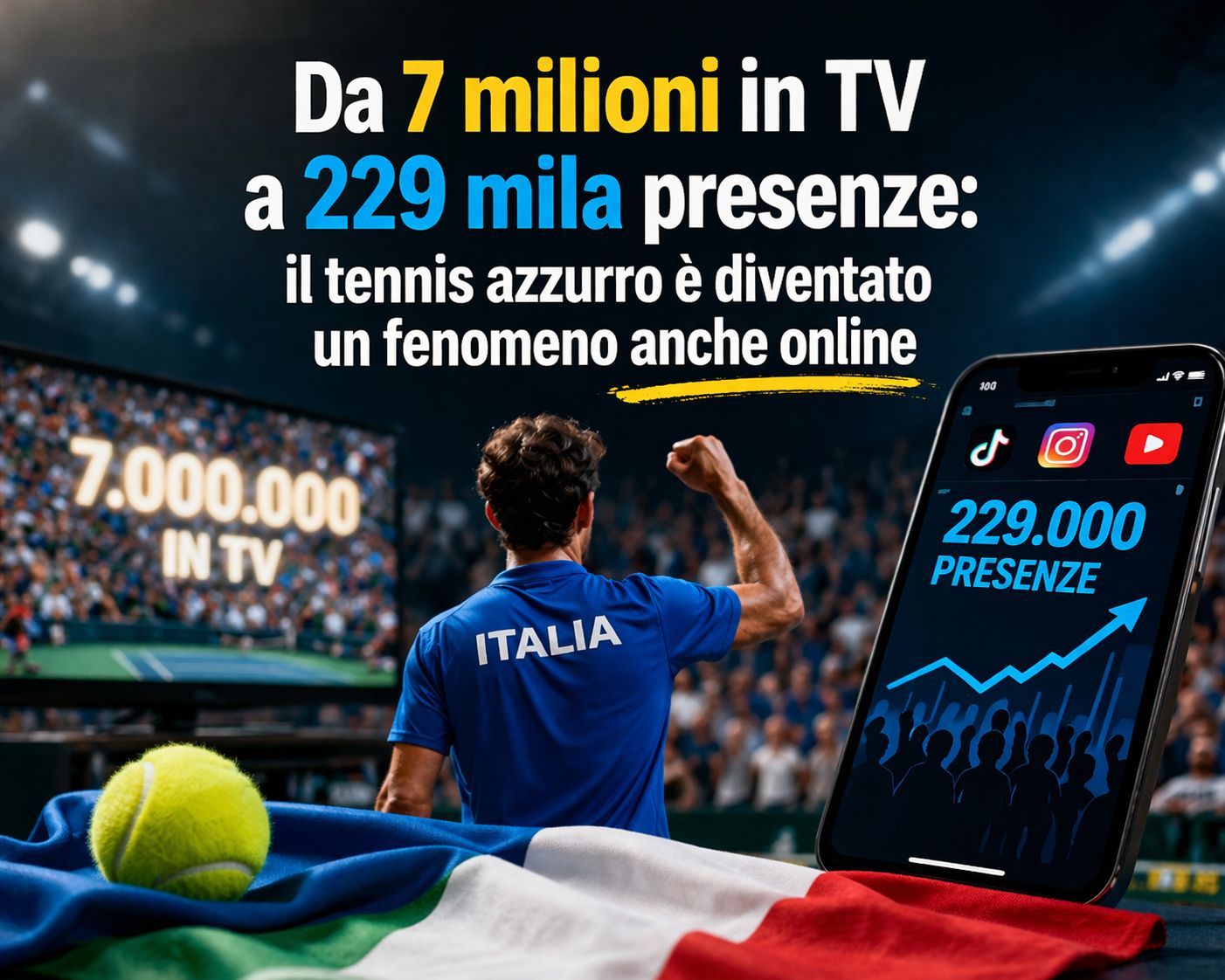 Da 7 milioni in TV a 229 mila presenze: il tennis azzurro &egrave; diventato un fenomeno anche online